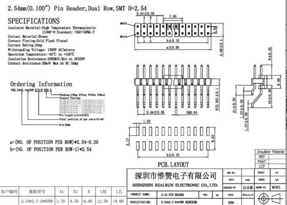 Pin orizzontale PA6T di SMD 1000VAC PA6T Pin Header Gold Flash 36