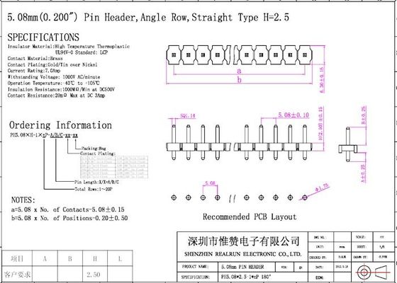La singola fila Pin Header UL94V-0 dello SGS ha inscatolato il bordo di PBT LCP per imbarcarsi sul connettore